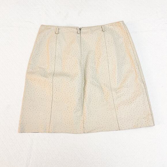 Worth Cream Leather Pencil Mini Skirt Front Zippered Pockets Textured Size 6 - Picture 2 of 4